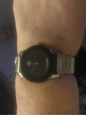 New Movado-Style Black Dial Silver Bracelet Watch